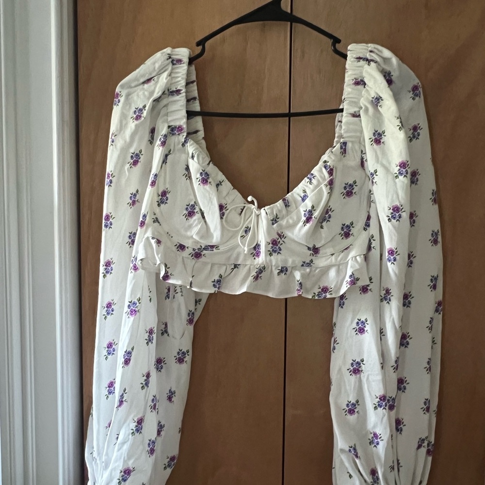 For Love And Lemons Floral Crop Top - White and Purple